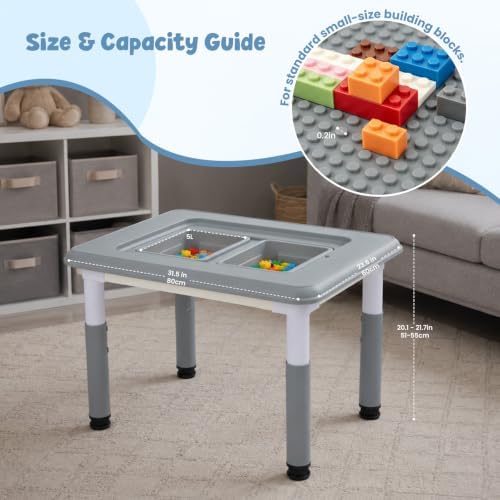 FUNLIO Kids Activity Table, Height Adjustable with Storage, Grey