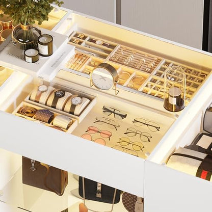 Kikihouse Modern Closet Island with 10 Drawers with LED (White)