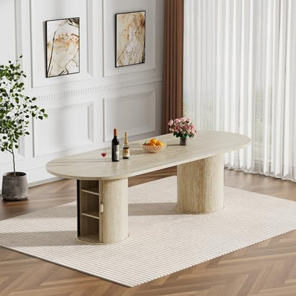 63'' to 94'' Extendable Dining Table for 6-10 People,Oval Kitchen Table with Pillar Base,Farmhouse Expandable Dining Room Table for Living Room, Extendable Desk Convert to 63'', 79 '', 94'' (Natural)