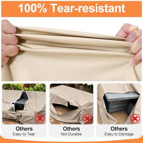 Smiry Waterproof Patio Furniture Cover 136L x 74W x 28H, Beige & Brown