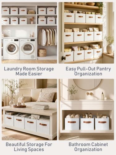 6 Pack Large Closet Storage Baskets Bins for Shelves, Collapsible Fabric Closet Organizers and Storage with Polyester Handles, Decorative Baskets for Organizing Clothes, Towels, Linen Closet 16x12x10"