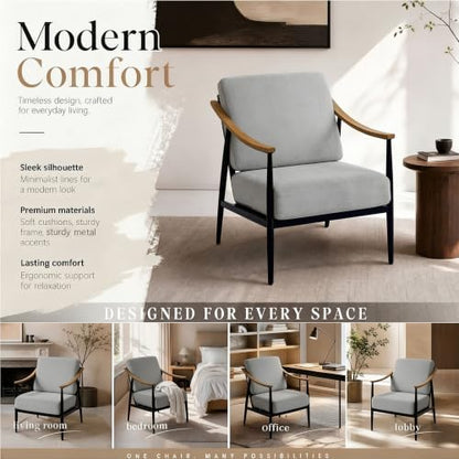 RNKSFX Modern Accent Chair for Living Room Bedroom Mid Century Arm Chair Upholstered Office Accent Chair Comfy Waiting Room Chair with Metal Frame, Grey