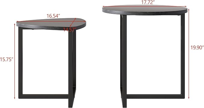 HOJINLINERO Coffee Table Side Tables End Tables Living Room Set of 2,Round Small Coffee Table Decor for Bedroom,Modern & Sturdy Metal Frame & Wood Top,Easy Assembly,Black