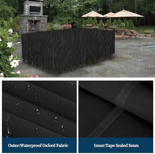 Easy-Going Rectangle Patio Furniture Cover Waterproof Outdoor Dining Table and Chair Cover Anti-UV Outside Sectional Sofa Set Covers (74"L x 47"W x 28"H, Black)