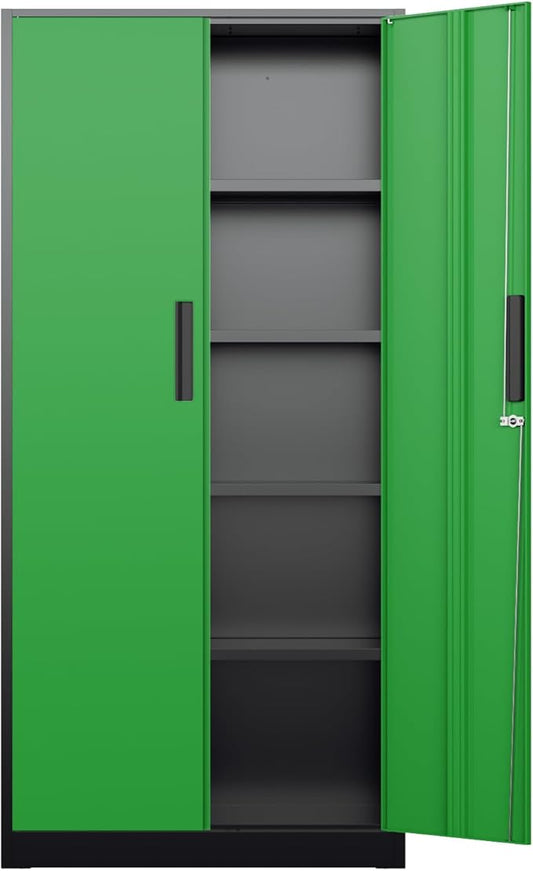 Bonusall 72" Metal Garage Storage Cabinet, 2 Locking Doors & 4 Adjustable Shelves Tall Storage, Heavy Duty Steel Tool Cabinet for Home, Office, Warehouse, School (Black Green)
