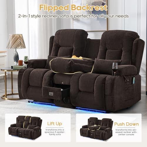 IPKIG Power Loveseat Recliner Sofa with Flip Back Console, 67" - 3 Seat