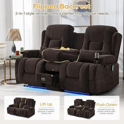 IPKIG Power Loveseat Recliner Sofa with Flip Back Console, 67" - 3 Seat
