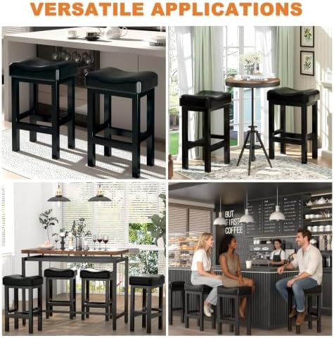 Bar Stools Set of 2, 30 Inch Counter Height BarStools for Kitchen Island, Faux Leather Thick Saddle Seats & Heavy Duty Metal Base, Easy Assembly (Black,30 inch)
