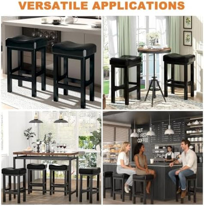 Bar Stools Set of 2, 30 Inch Counter Height BarStools for Kitchen Island, Faux Leather Thick Saddle Seats & Heavy Duty Metal Base, Easy Assembly (Black,30 inch)