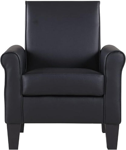 Faux Leather Accent Chair Set of 2, Mid Century Modern Living Room Chair, Upholstered Comfortable PU Leather Armchair for Bedroom, Office or Waiting Areas-Black