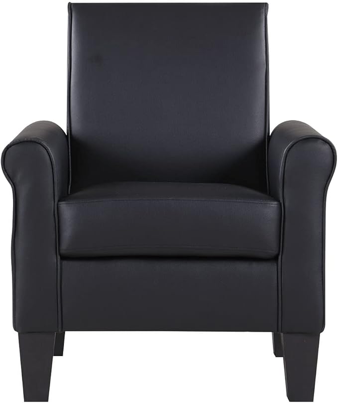 Modern Faux Leather Accent Chair, Upholstered Living Room Armchairs Comfy Single Sofa Chair for Bedroom, Waiting Room-Black