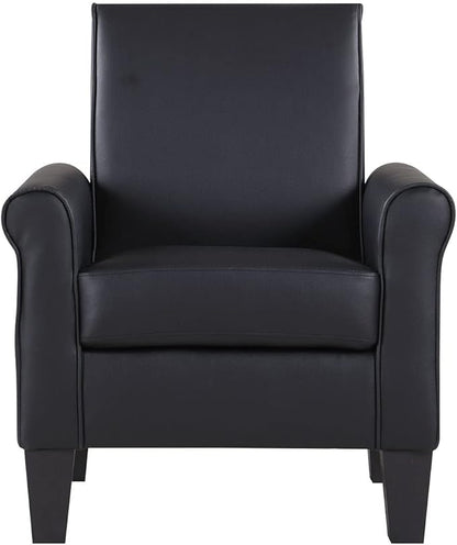 Modern Faux Leather Accent Chair, Upholstered Living Room Armchairs Comfy Single Sofa Chair for Bedroom, Waiting Room-Black
