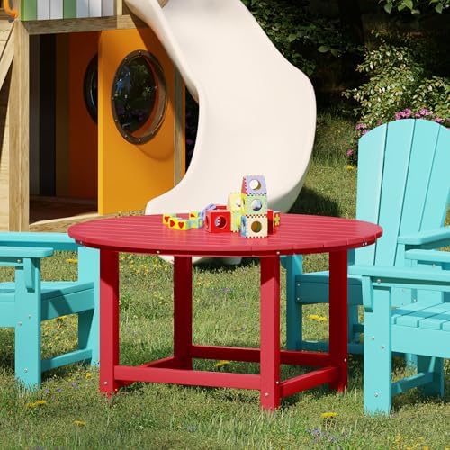WestinTrends Malibu Kids Outdoor Patio Furniture HDPE 38" Wide Round Dining Table, Red