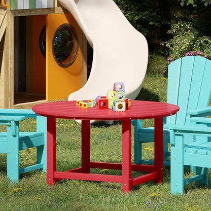 WestinTrends Malibu Kids Outdoor Patio Furniture HDPE 38" Wide Round Dining Table, Red