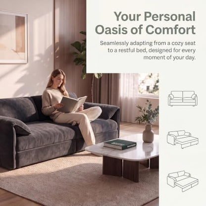 NicBex 66" Convertible Pull Out Velvet Sofa Bed with Side Pockets, Gray
