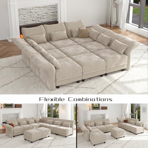 Chenille Modular Sectional Cloud Couch with Storage, Oversized 9-Seat
