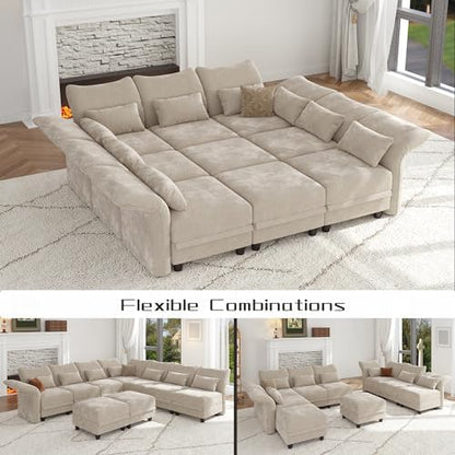 Chenille Modular Sectional Cloud Couch with Storage, Oversized 9-Seat