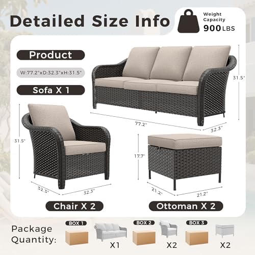 5 Piece Patio Furniture Set, Wicker Outdoor Conversation Set