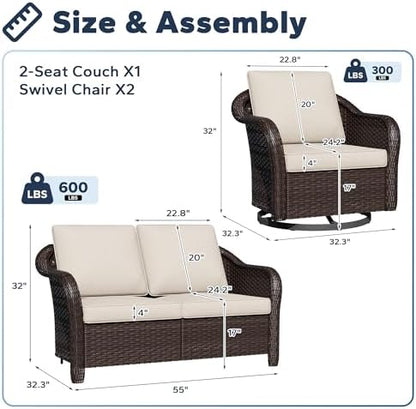 5 Piece Patio Furniture Set, Wicker Outdoor Conversation Set
