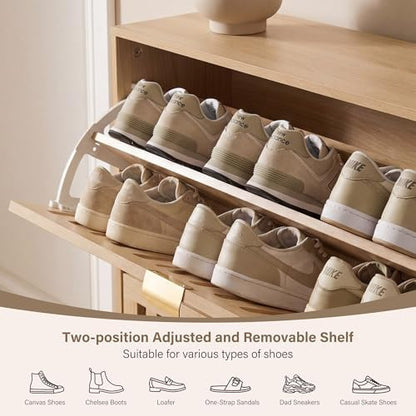 Shoe Cabinet, Slim 3 Flip Drawers for Entryway, Natural