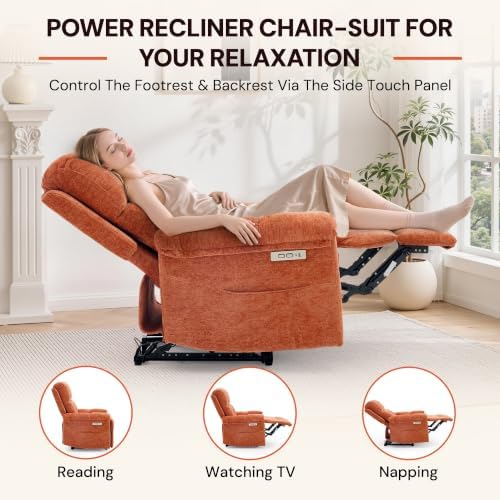 Korser Small Power Recliner Chair, Upholstered Electric Recliner, Orange