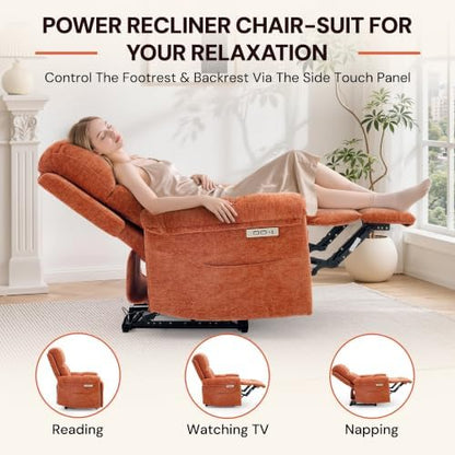 Korser Small Power Recliner Chair, Upholstered Electric Recliner, Orange