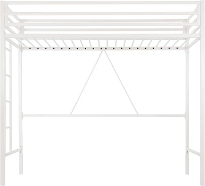 Allewie Metal Loft Bed Twin Size with Guardrail and Ladder,White | Small Space Saving Design for Bedroom Kid Room and Dorm, No Box Spring Needed