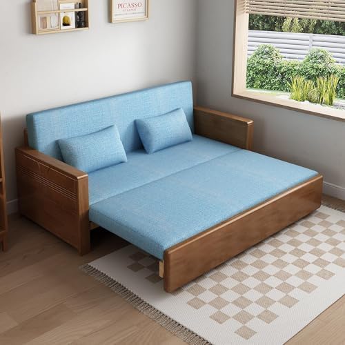 59" Blue 3-in-1 Sectional Sofa Sleeper with Reversible Chaise, Wood Frame