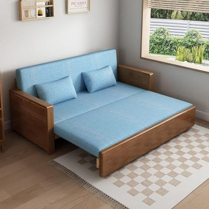 59" Blue 3-in-1 Sectional Sofa Sleeper with Reversible Chaise, Wood Frame