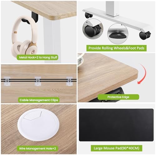 farexon 63x24 in Electric Adjustable Standing Desk with Mouse Pad, Oak Gray