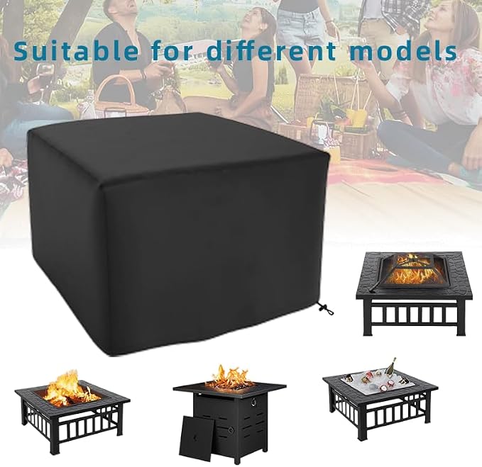 Square Fire Pit Cover for 28 Inch Firepit, Heavy Duty Outdoor Patio Fire Pit Table Cover, Gas Fire Pit Cover - Waterproof Dustproof Anti UV and Tear Resistant