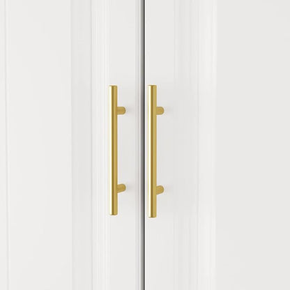 AIEGLE 4-Door Armoire Wardrobe Closet with Drawers, White Coat Closet with Doors, Modern Tall Wardrobe Cabinet Closet with Hanging Rod for Bedroom, Freestanding, White, 20.6" D x 63" W x 74.2" H