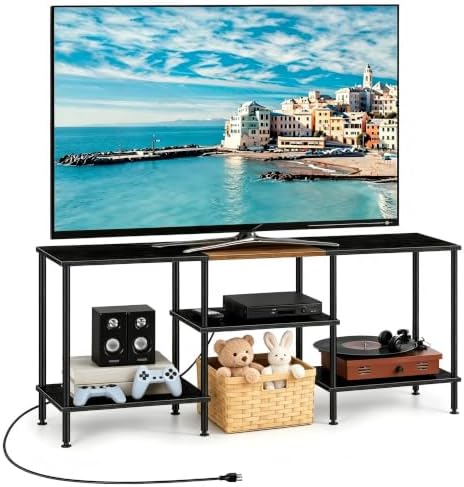 TV Stands for Living Room Black 50 inch TV Stand with Power Outlet