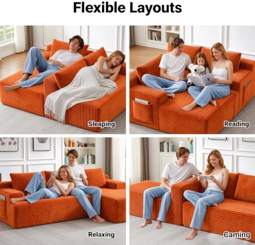 97" Cloud Boneless Couch, L-Shaped Sectional Sofa for Living Room, Orange