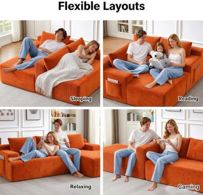 97" Cloud Boneless Couch, L-Shaped Sectional Sofa for Living Room, Orange