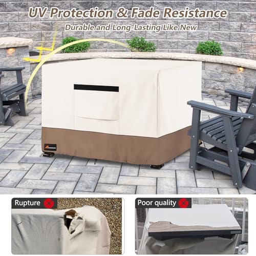 Fire Pit Cover Square, Outdoor Heavy Duty Durable 600D 100% Waterproof Tear-Resistant 28-30 Inch Fire Pit Cover, Patio Fire Pit Table Covers, Beige 30" L x 30" W x 25" H