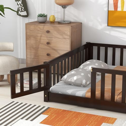 Bellemave Full Montessori Floor Bed Frame with Slats,Espresso