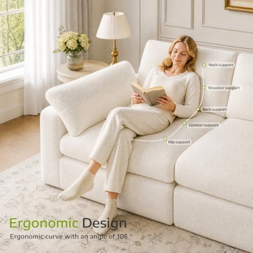 Homkdom 111.5" Cloud Couch, Modular Sectional Sofa for Living Room, White