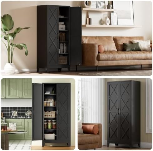 COFaR Metal Kitchen Cabinet, Pantry Storage Cabinets, 71" H Tall Black ﻿