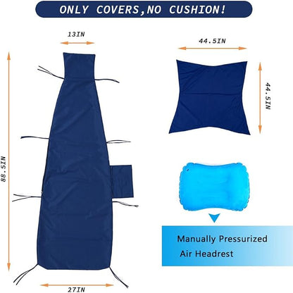 Replacement Cover for Outdoor Hanging Lounge Chair Cushion (Cover Only), Waterproof, with Umbrella Fabric and Inflatable Headrest, Patio Curved Chaise Hammock Swing Lounger Cushion Cover （Navy blue）