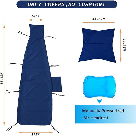 Replacement Cover for Outdoor Hanging Lounge Chair Cushion (Cover Only), Waterproof, with Umbrella Fabric and Inflatable Headrest, Patio Curved Chaise Hammock Swing Lounger Cushion Cover （Navy blue）
