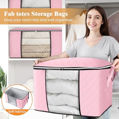 90L Clothes Storage, Foldable Thick Fabric Blanket Storage Bags