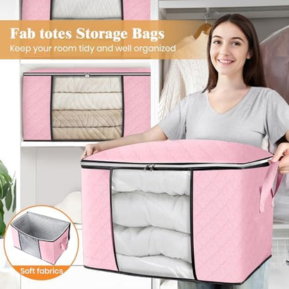 90L Clothes Storage, Foldable Thick Fabric Blanket Storage Bags
