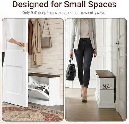 SoBuy Narrow Shoe Bench with Flip Drawers