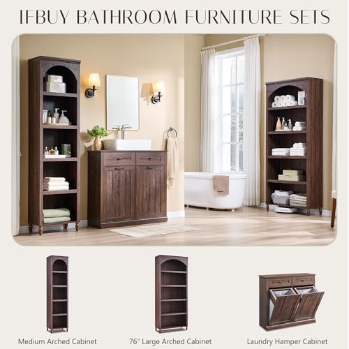 IFBUY 76" Arched Bathroom Storage Cabinet, Narrow Arched Cabinet, Brown