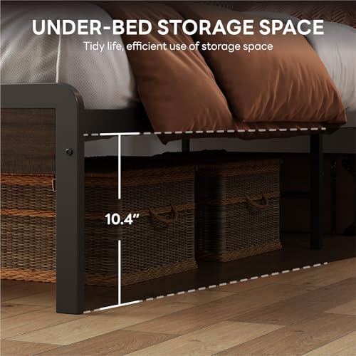 LIKIMIO Queen Bed Frame with 2-Tier Storage Shelf Headboard