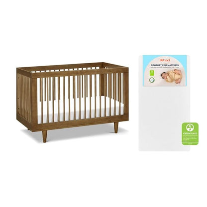 Davinci Marley 3-in-1 Convertible Crib w/Mattress - Walnut | FSC & GREENGUARD Gold Certified Crib Convertible to Toddler Bed & Daybed - Includes Mattress Conversion Kit Sold Separately