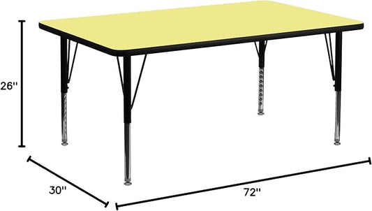 Flash Furniture 30''W x 72''L Rectangular Yellow Thermal Laminate Activity Table - Height Adjustable Short Legs