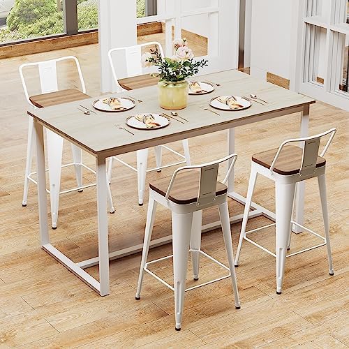 Bar Stools Set of 4 Metal Bar Stool Counter Height Bar Stools White, Modern Bar Chairs with Back and Wooden Seat 30" Bar Stool Counter Height