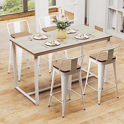 Bar Stools Set of 4 Metal Bar Stool Counter Height Bar Stools White, Modern Bar Chairs with Back and Wooden Seat 30" Bar Stool Counter Height